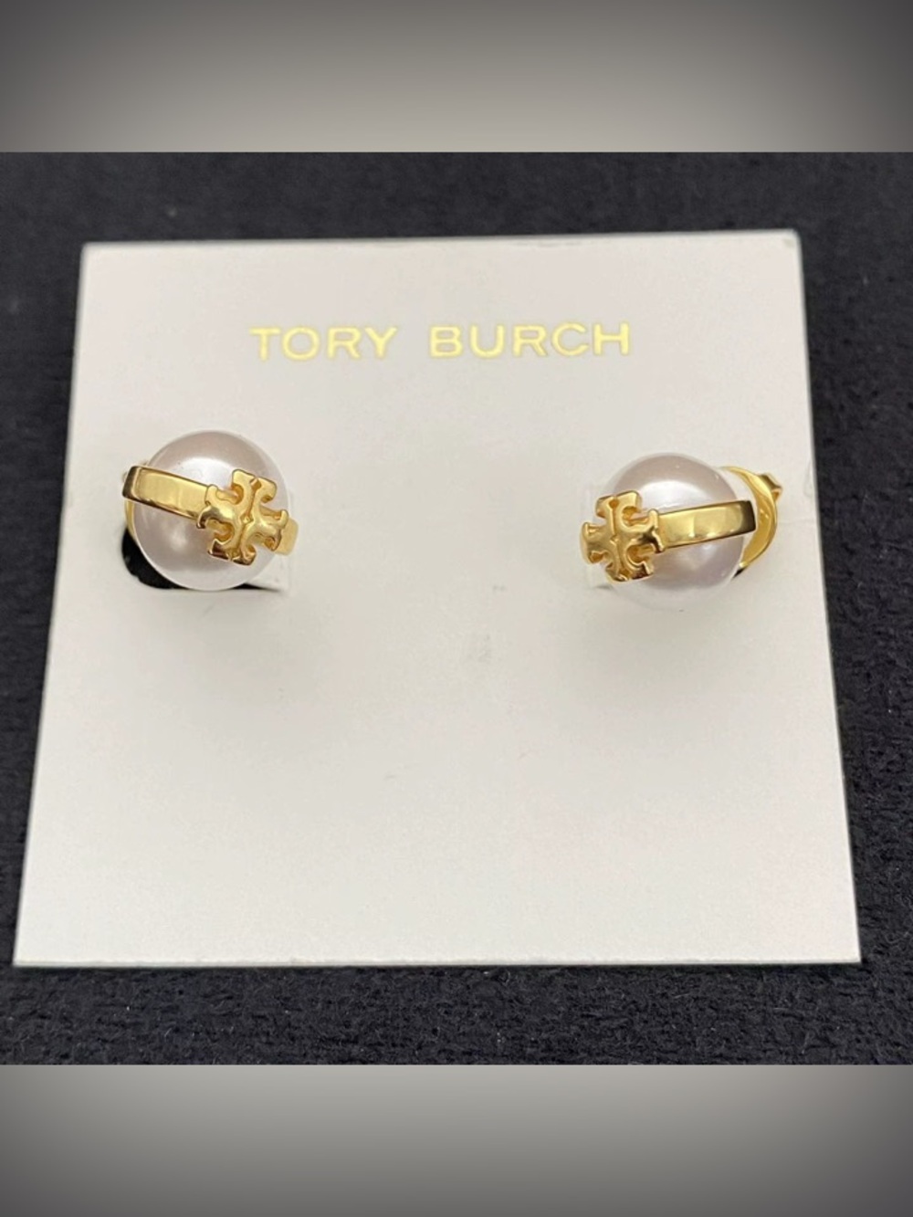 Tory Burch Gold-Tone Logo Tiny Pearl Stud Earrings